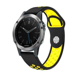 For Garmin Quatix 5 Sapphire 22mm Sports Breathable Silicone Watch Band(Black+Yellow)