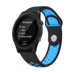 For Garmin Forerunner 935 22mm Sports Breathable Silicone Watch Band(Black+Blue)