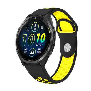 For Garmin Forerunner 965 22mm Sports Breathable Silicone Watch Band(Black+Yellow)