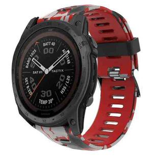 For Garmin Tactix 7 Pro 26mm Camouflage Printed Silicone Watch Band(Red+Army Camouflage)