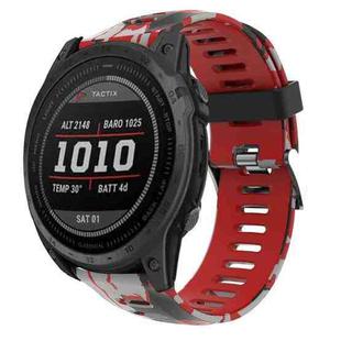 For Garmin Tactix 7 26mm Camouflage Printed Silicone Watch Band(Red+Army Camouflage)