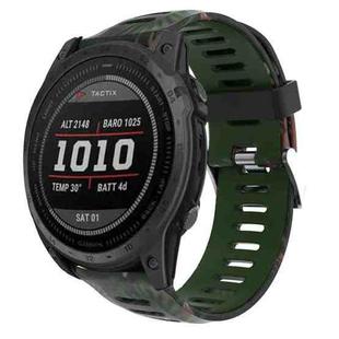 For Garmin Fenix 7X Solar 26mm Camouflage Printed Silicone Watch Band(Army Green+Bamboo Camouflage)