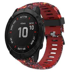 For Garmin Fenix 6X 26mm Camouflage Printed Silicone Watch Band(Red+Jellyfish Camouflage)