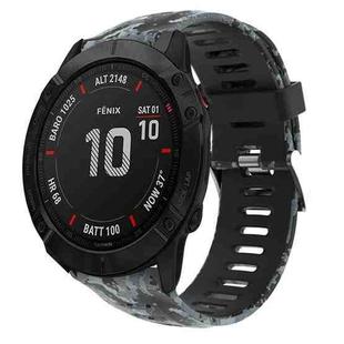 For Garmin Fenix 6X Pro 26mm Camouflage Printed Silicone Watch Band(Black+Digital  Camouflage)