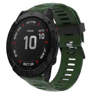 For Garmin Fenix 6X Sapphire 26mm Camouflage Printed Silicone Watch Band(Army Green+Army Camouflage)