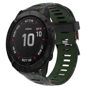 For Garmin Fenix 6X Sapphire 26mm Camouflage Printed Silicone Watch Band(Army Green+Bamboo Camouflage)