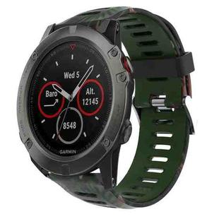 For Garmin Fenix 5X Sapphire 26mm Camouflage Printed Silicone Watch Band(Army Green+Bamboo Camouflage)