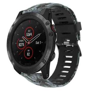 For Garmin Fenix 5X Plus 26mm Camouflage Printed Silicone Watch Band(Black+Digital  Camouflage)