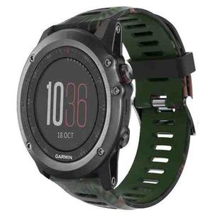 For Garmin Fenix 3 26mm Camouflage Printed Silicone Watch Band(Army Green+Bamboo Camouflage)