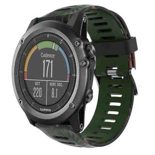 For Garmin Fenix 3 Sapphire 26mm Camouflage Printed Silicone Watch Band(Army Green+Bamboo Camouflage)