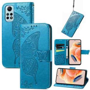 For Redmi Note 12 Pro 4G Butterfly Love Flower Embossed Leather Phone Case(Blue)