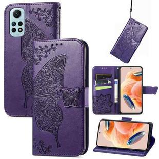 For Redmi Note 12 Pro 4G Butterfly Love Flower Embossed Leather Phone Case(Dark Purple)