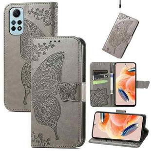 For Redmi Note 12 Pro 4G Butterfly Love Flower Embossed Leather Phone Case(Gray)