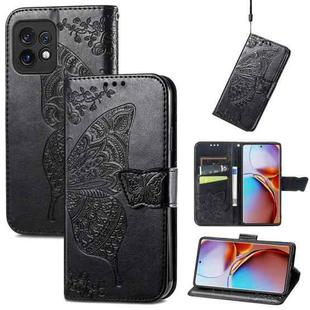 For Motorola Moto X40 Butterfly Love Flower Embossed Leather Phone Case(Black)