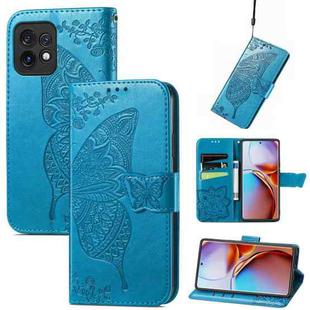 For Motorola Moto X40 Butterfly Love Flower Embossed Leather Phone Case(Blue)
