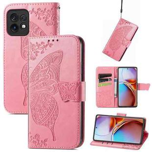 For Motorola Moto X40 Butterfly Love Flower Embossed Leather Phone Case(Pink)