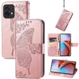 For Motorola Moto X40 Butterfly Love Flower Embossed Leather Phone Case(Rose Gold)