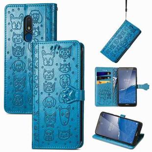 For Nokia C3 Cute Cat and Dog Embossed Flip Leather Phone Case(Blue)