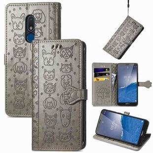 For Nokia C3 Cute Cat and Dog Embossed Flip Leather Phone Case(Gray)