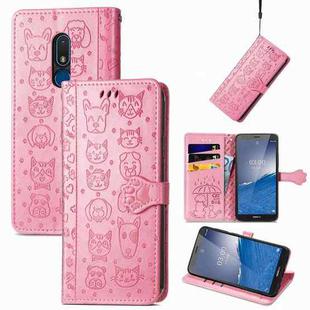 For Nokia C3 Cute Cat and Dog Embossed Flip Leather Phone Case(Pink)