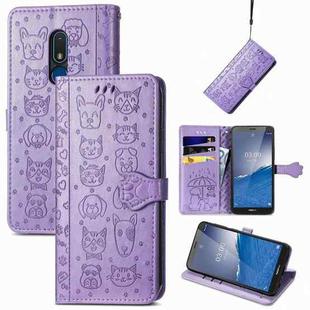 For Nokia C3 Cute Cat and Dog Embossed Flip Leather Phone Case(Purple)