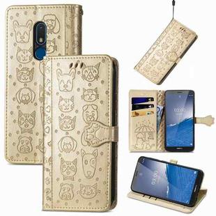 For Nokia C3 Cute Cat and Dog Embossed Flip Leather Phone Case(Gold)