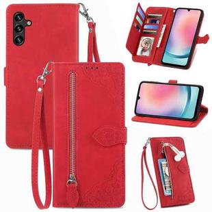 For Samsung Galaxy A24 4G Embossed Flower Zipper Leather Phone Case(Red)