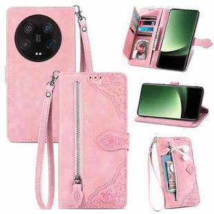 For Xiaomi 13 Ultra Embossed Flower Zipper Leather Phone Case(Pink)
