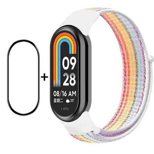 For Xiaomi Mi Band 8 ENKAY Hat-Prince 2 in 1 Set Full Coverage Screen Protector + Nylon Loop Watch Band(Rainbow+White)