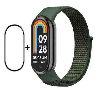 For Xiaomi Mi Band 8 ENKAY Hat-Prince 2 in 1 Set Full Coverage Screen Protector + Nylon Loop Watch Band(Army Green)