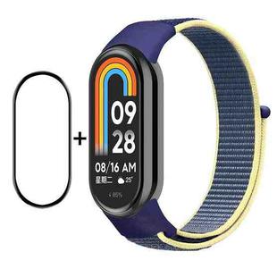 For Xiaomi Mi Band 8 ENKAY Hat-Prince 2 in 1 Set Full Coverage Screen Protector + Nylon Loop Watch Band(Blue+Yellow)