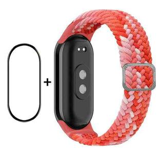 For Xiaomi Mi Band 8 ENKAY Hat-Prince 2 in 1 Set Full Coverage Screen Protector + Elastic Braided Nylon Watch Band(Colorful Red)
