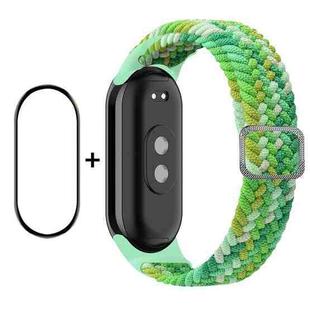 For Xiaomi Mi Band 8 ENKAY Hat-Prince 2 in 1 Set Full Coverage Screen Protector + Elastic Braided Nylon Watch Band(Colorful Green)