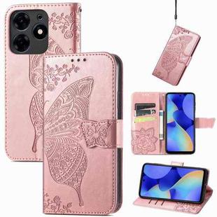 For Tecno Spark 10 Pro Butterfly Love Flower Embossed Leather Phone Case(Rose Gold)