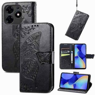 For Tecno Spark 10 Pro Butterfly Love Flower Embossed Leather Phone Case(Black)