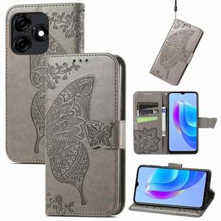 For Tecno Spark 10C Butterfly Love Flower Embossed Leather Phone Case(Gray)