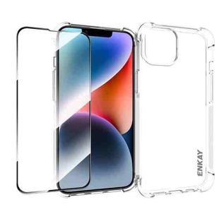 For iPhone 14 Plus ENKAY Hat-Prince Transparent TPU Shockproof Phone Case with Glass Film