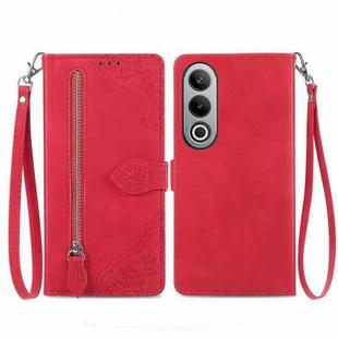 For OnePlus Nord CE 4 Embossed Flower Zipper Leather Phone Case(Red)