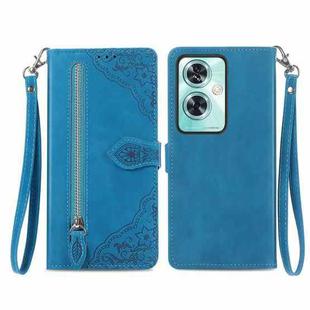 For OnePlus Nord N30 SE Embossed Flower Zipper Leather Phone Case(Blue)