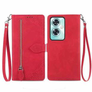 For OnePlus Nord N30 SE Embossed Flower Zipper Leather Phone Case(Red)
