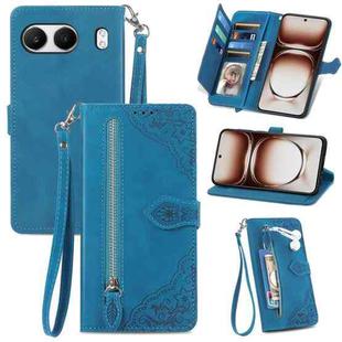 For OnePlus Nord 4 Embossed Flower Zipper Leather Phone Case(Blue)