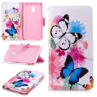 Colored Drawing Pattern Horizontal Flip Leather Case for Nokia2.1,with Holder & Card Slots & Wallet(Two Butterflies)