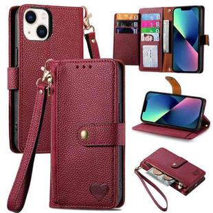 For iPhone 13 mini Love Zipper Lanyard Leather Phone Case(Red)