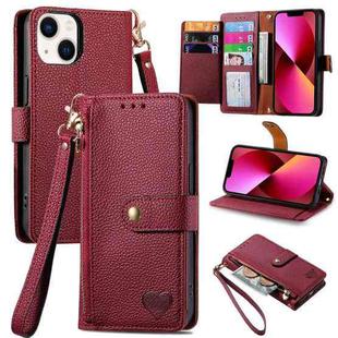 For iPhone 13 Love Zipper Lanyard Leather Phone Case(Red)