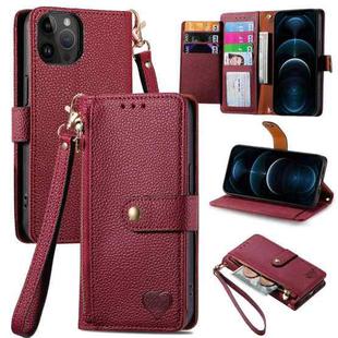 For iPhone 12 Pro Max Love Zipper Lanyard Leather Phone Case(Red)