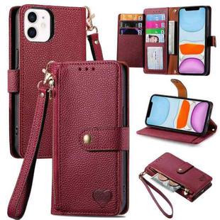 For iPhone 11 Love Zipper Lanyard Leather Phone Case(Red)