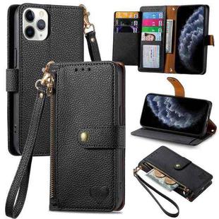 For iPhone 11 Pro Love Zipper Lanyard Leather Phone Case(Black)