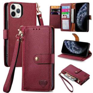 For iPhone 11 Pro Max Love Zipper Lanyard Leather Phone Case(Red)