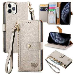 For iPhone 11 Pro Max Love Zipper Lanyard Leather Phone Case(Gray)
