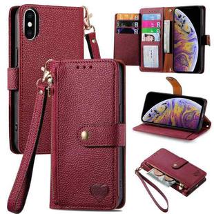 For iPhone XS Max Love Zipper Lanyard Leather Phone Case(Red)